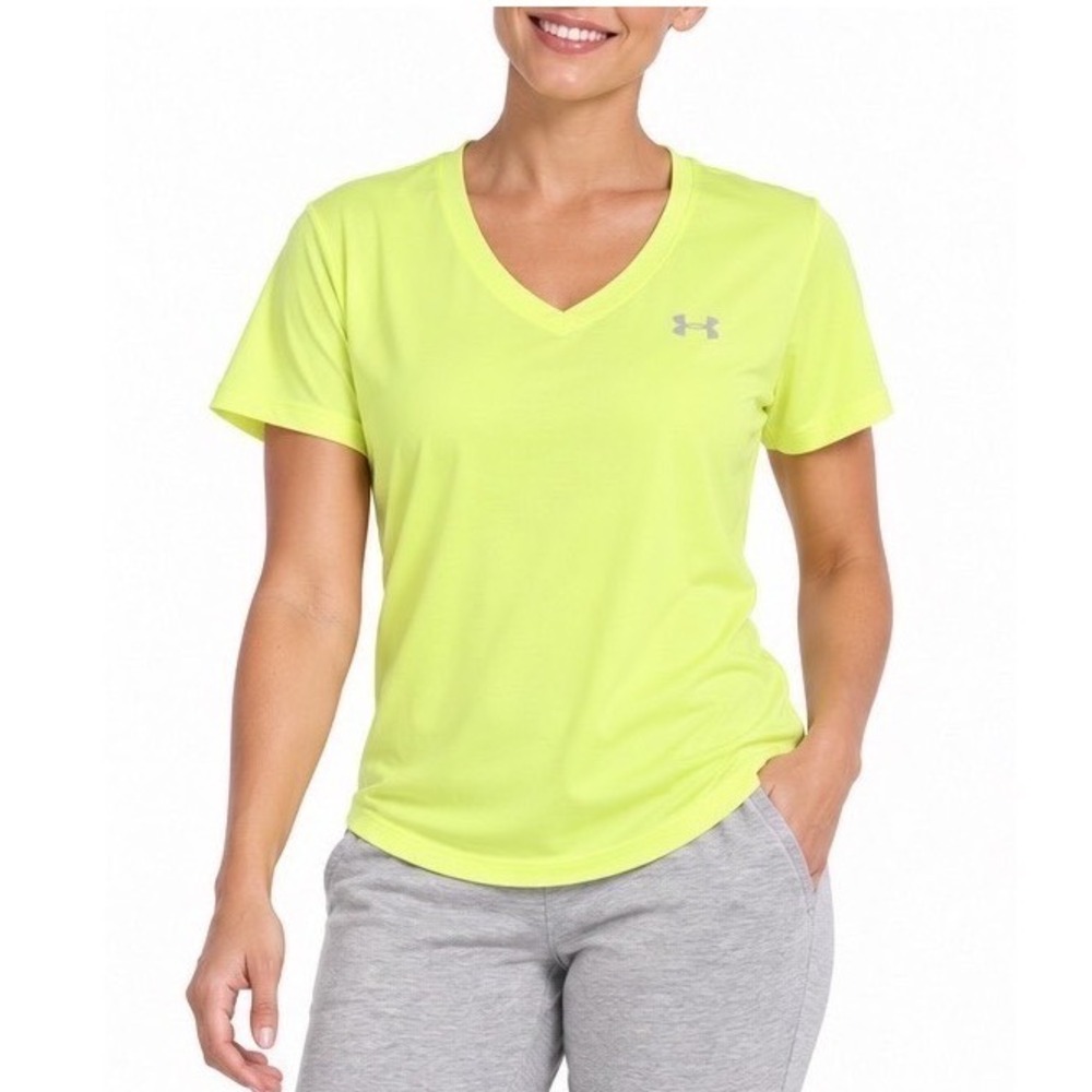 Under Armour Velocity Solid SSV V-Neck T-Shirt Neon Yellow AVY XL NEW Gym 110-18